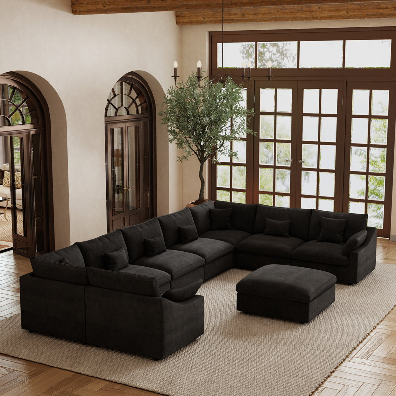 Canapé modulaire Elowen, Black Linen/Chenille