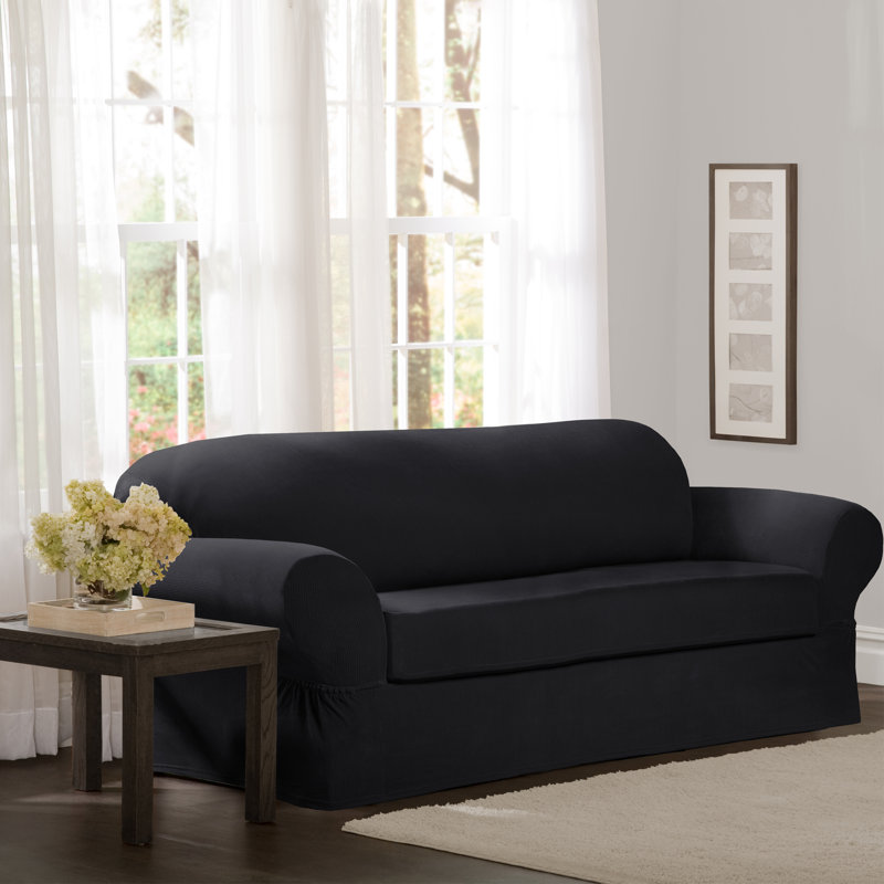 Box Cushion Sofa Slipcover, Black