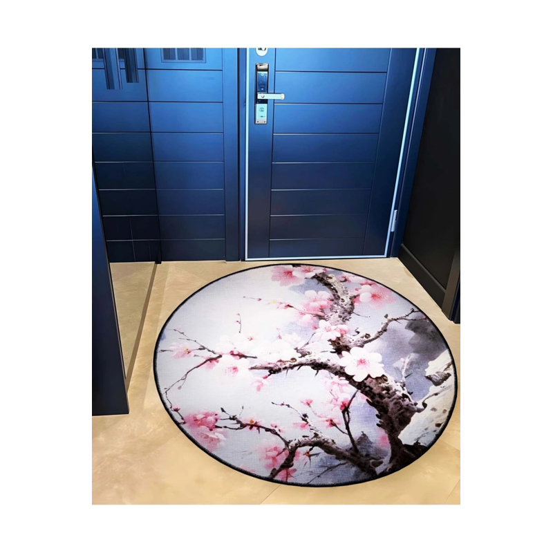 Abstract Design Peach Blossom Patterned Round Woven Base Modern Decorative Carpet, Round 4'