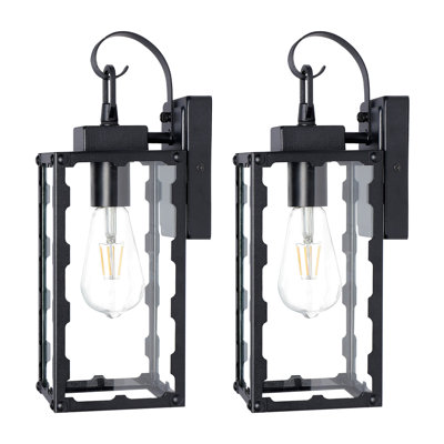 Appliques murales d'extérieur, luminaires d'extérieur noir mat avec abat-jour en verre transparent, éclairage de porche imperméable, appliques modernes pour l'extérieur, la maison, le garage, douille E26, homologué ETL (dents de scie)