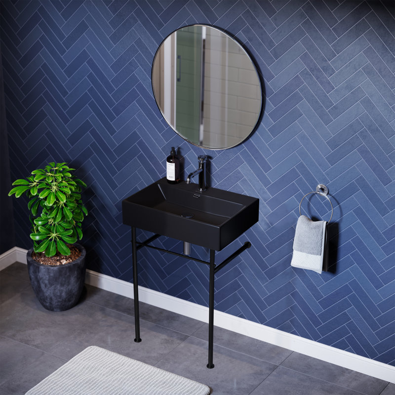 Lavabo console en céramique Claire, Noir et or, H 35,38 po x l 16,5 po x L 24 po