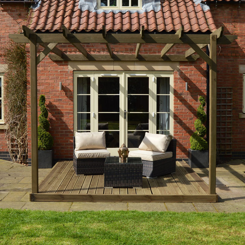 Wismar Wall Mounted 2.4m x 2.4m Wood Pergola, Rustic Brown