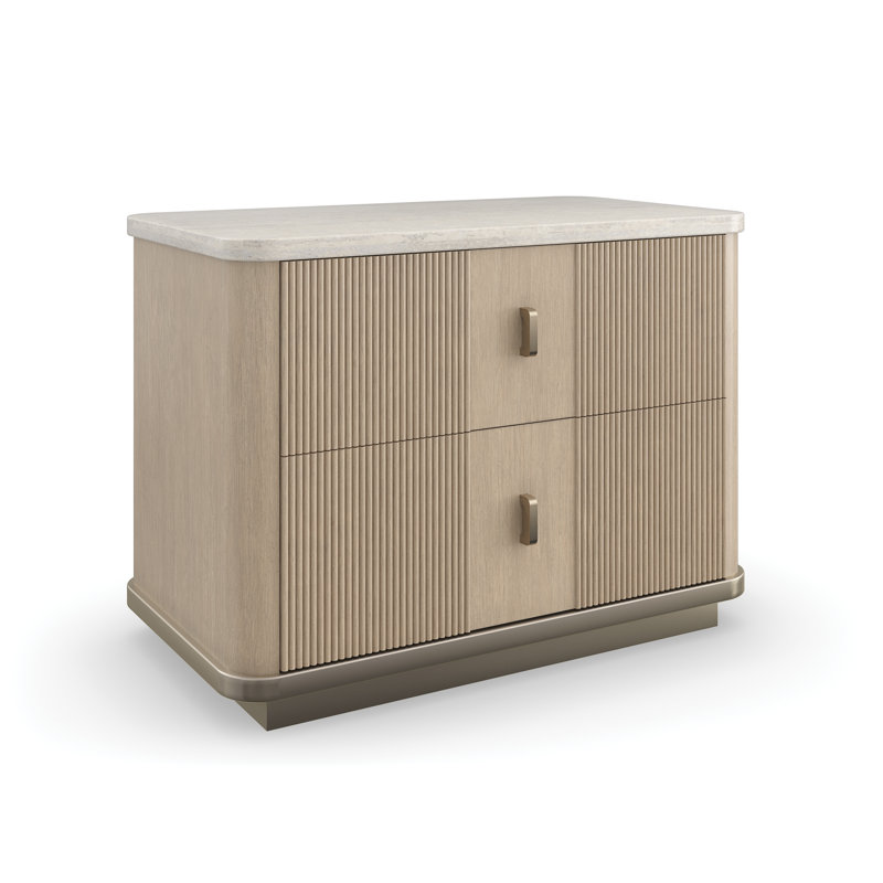 Rhythm 2 - Drawer Solid Wood Nightstand, Natural Oak/Off-White