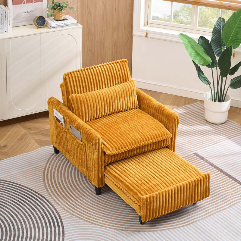 Fauteuil club en velours côtelé avec coussin, Jaune