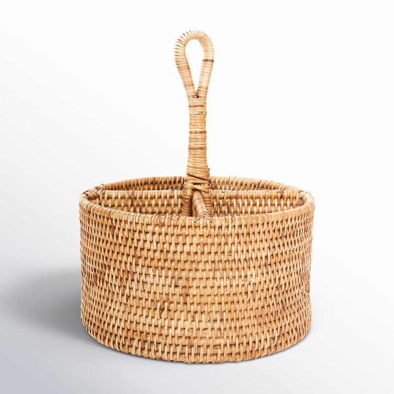 Fahy Rattan Round Flatware Caddy, Honey Brown