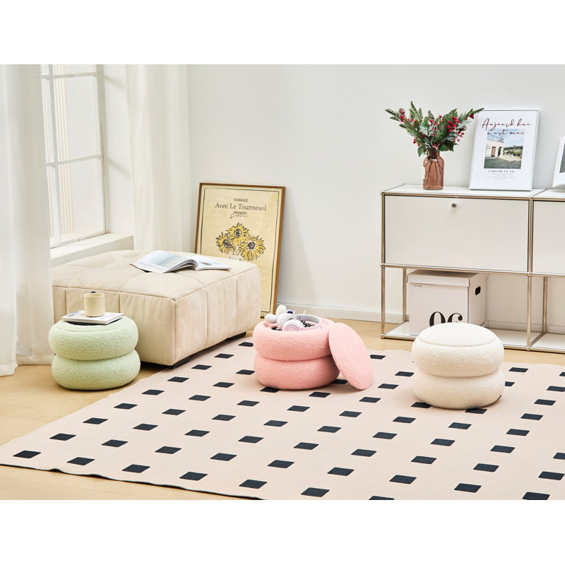 Upholstered Pouf, White