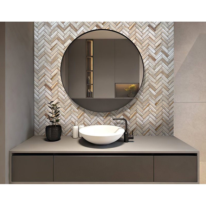 Aloha 1.2 in. x 3.9 in. Herringbone Matte Tile, Light Beige