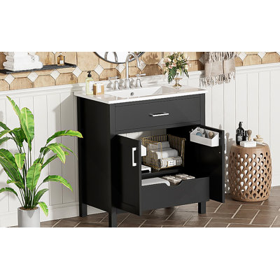 Meuble-lavabo de 30 pouces avec lavabo en céramique et beaucoup de rangement - le choix parfait pour les petites salles de bain