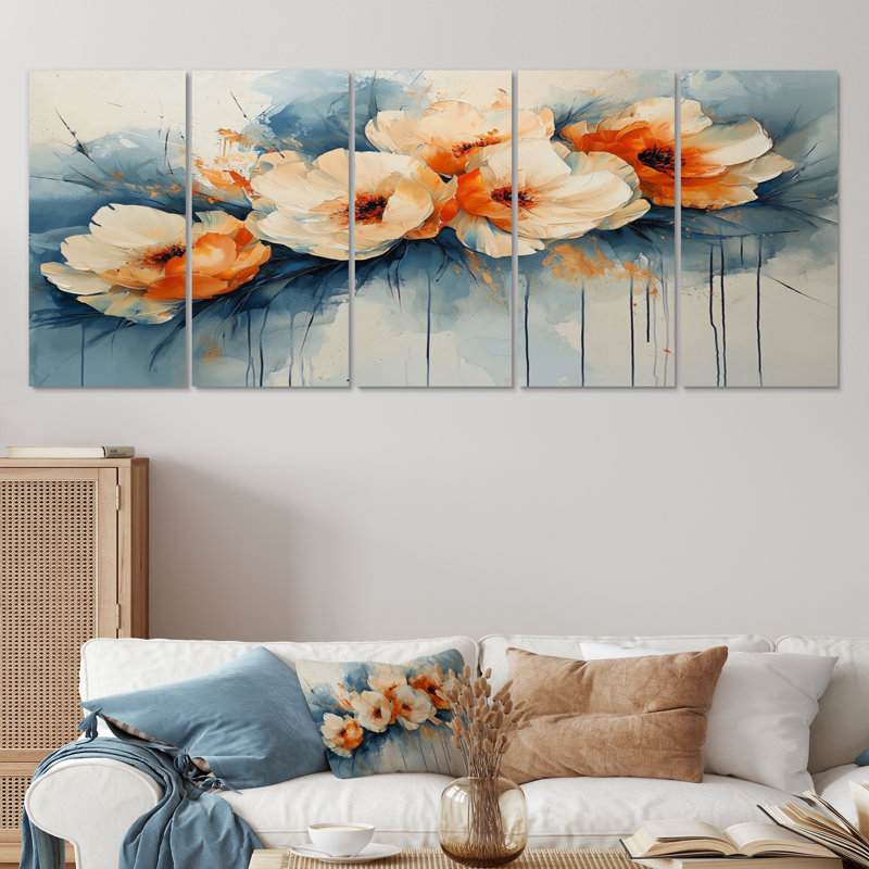 Leslie - - Décoration murale pivoines - - Art mural traditionnel traditionnel W, H 28 po x l 60 po, 5
