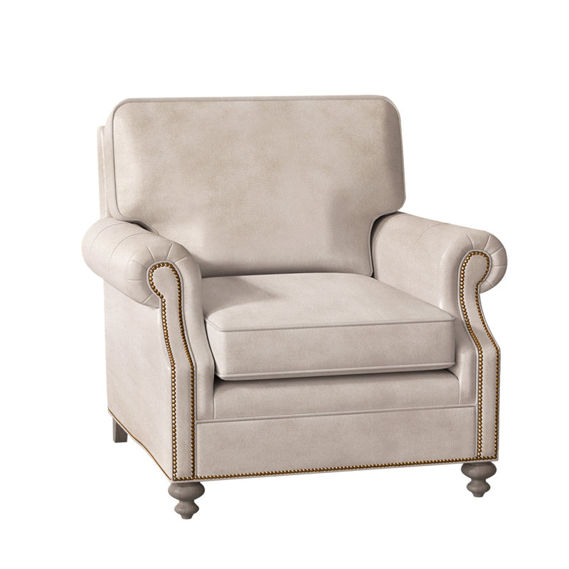 West Haven Upholstered Club Chair, Rio Mineral Genuine Leather, Stone, French Natural