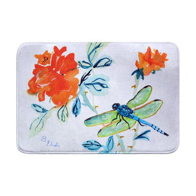 Tapis de bain libellule et fleur rouge