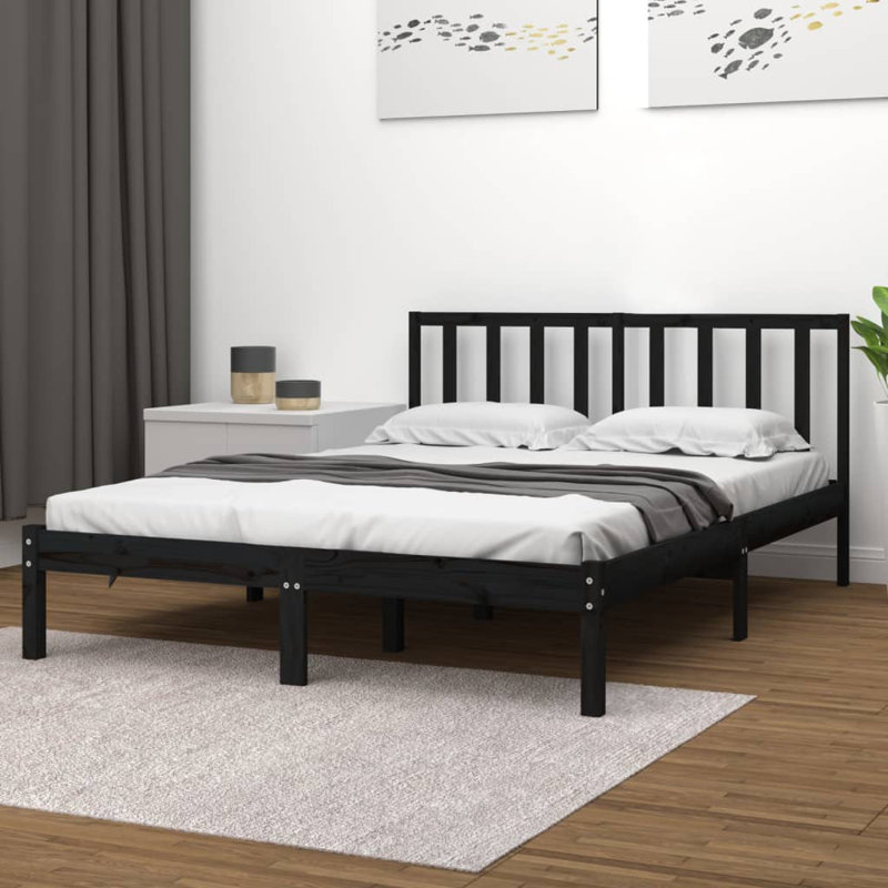 Bed Frame Solid Wood, Black, Kingsize (5')