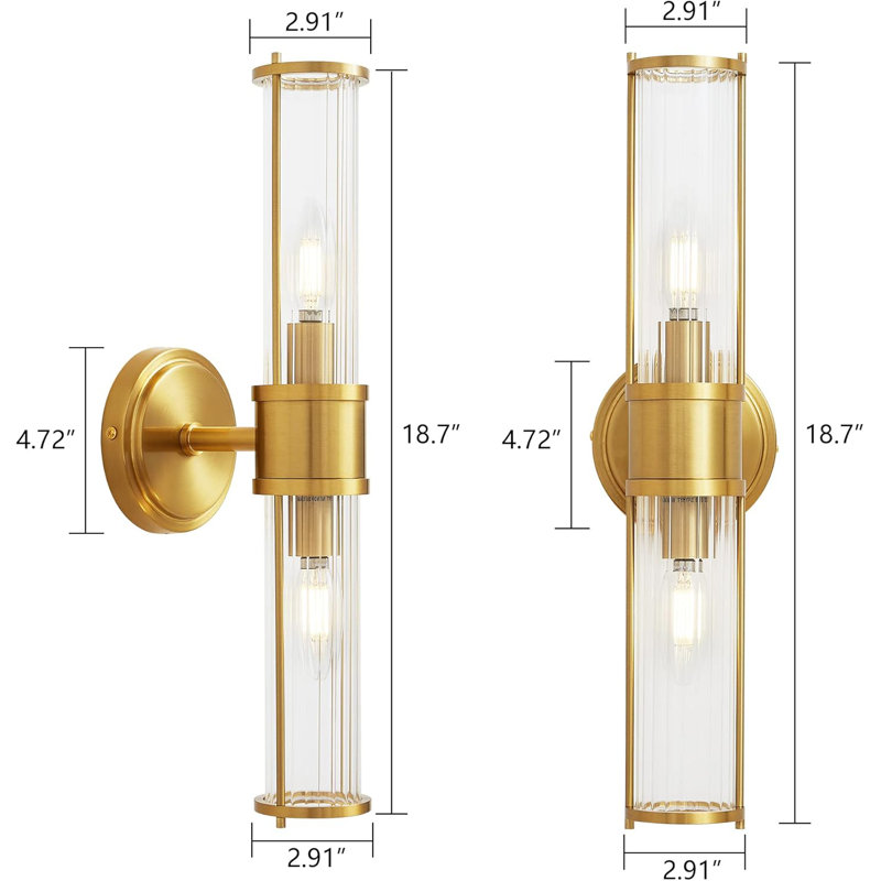 Modern 2-Light Wall Sconce With Clear Glass Shade, Industrial Vanity Lighting For Bathroom, Living Room, Hallway