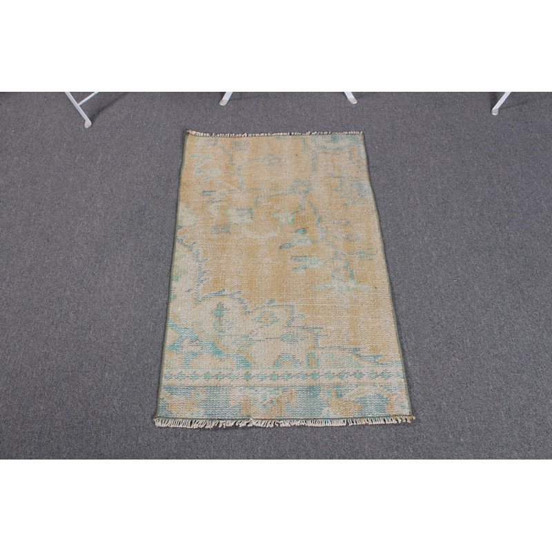 Vintage Yellow Distressed Anatolian Wool Rug For Small Spaces With Traditional Turkish Design