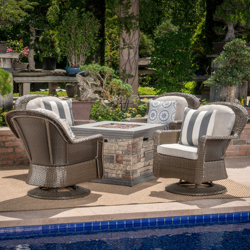 Anastacio Wicker 4 - Person Patio Conversation Set with Cushions, Brown/Ceramic Gray