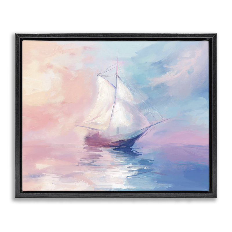 Cadre flottant doux en forme de bateau de mer pastel, design par Arlington Prints, Cadre flottant noir de jais