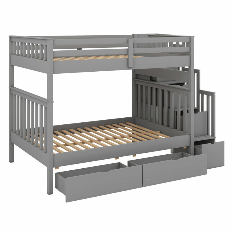 Lit superposé avec tablettes et tiroirs de rangement, Gris