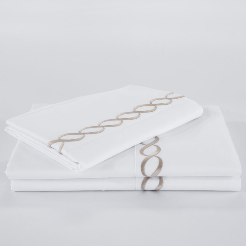 Ensemble de draps en satin de coton 500 fils , Ensemble de draps pour grand lit + un drap-housse , Beige