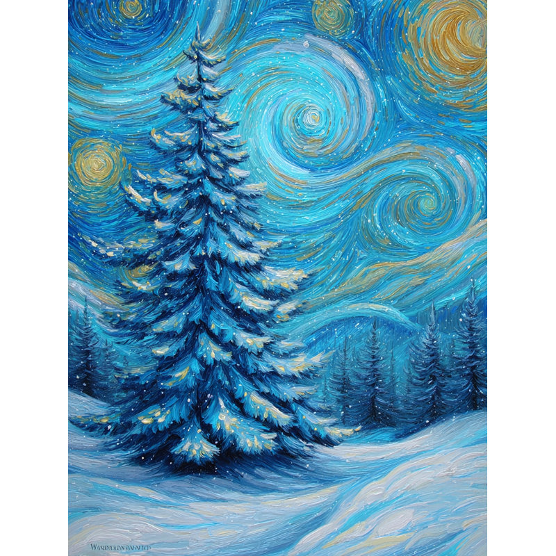 Toile étoilée sur des pins, art mural sur toile, H 16 po x l 12 po