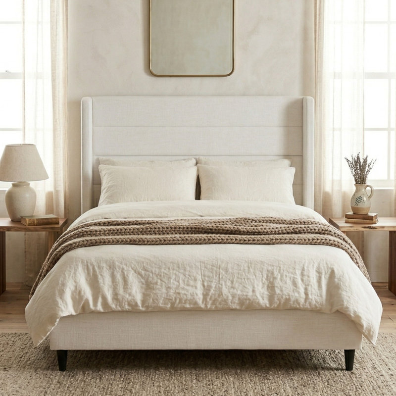 Helen Channel Tufted Wingback Bed, King