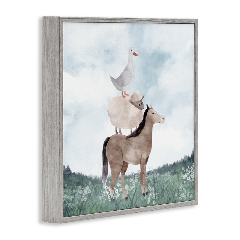 Giclée encadrée de la ferme du ciel bleu discret, design par Kim Allen, Giclée de ferme grise encadrée, H 17 po x l 17 po