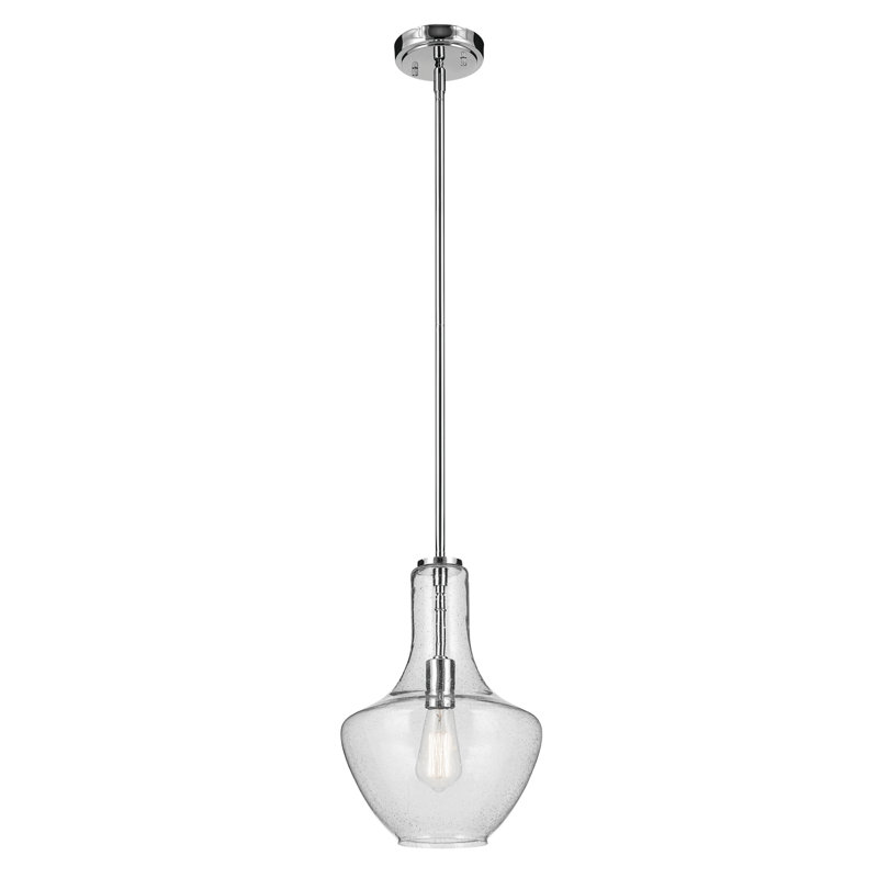 Luminaire suspendu en forme de cloche 1 lumière 15,25 "avec verre bullé transparent, Chrome