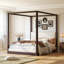 Contemporary Canopy Platform Bed with Upholstered Headboard-129422276