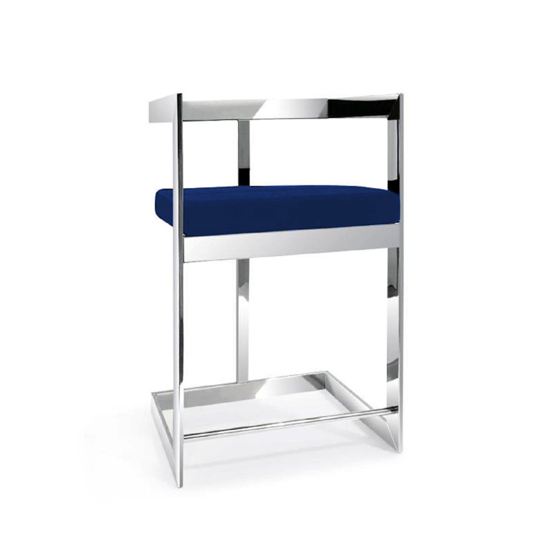 Chaise de bar 30 po en velours bleu et argent