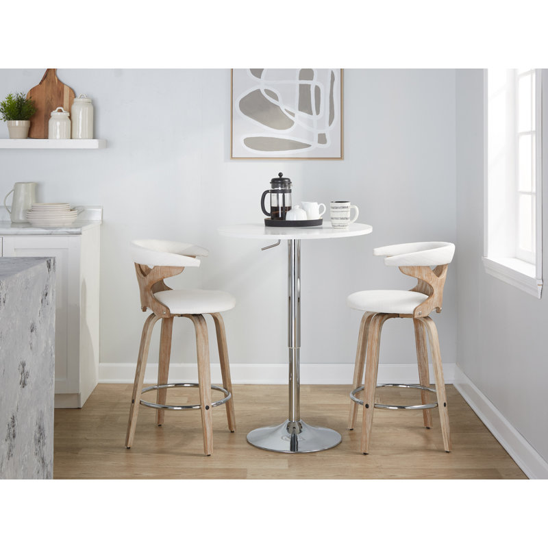 Tabourets de bar et de comptoir Laquietta Arabelle à hauteur fixe avec pieds en bois courbé et repose-pieds rond (ensemble de 2)