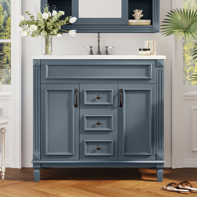 Meuble-lavabo 36 po avec lavabo supérieur, Bleu