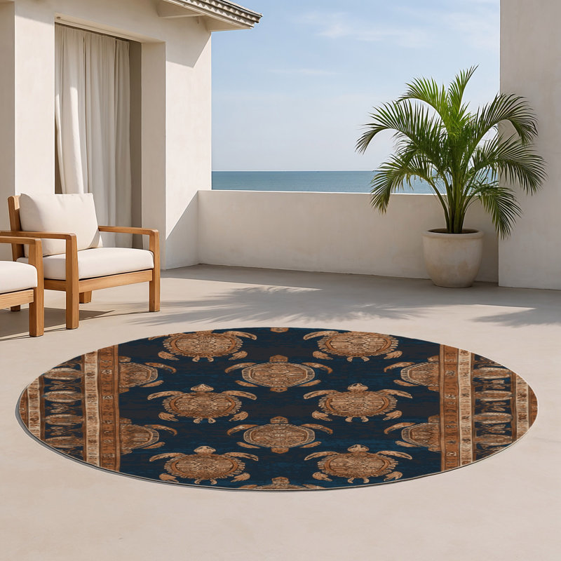 Tapis d'intérieur et d'extérieur brun Persian, Rond 5 pi