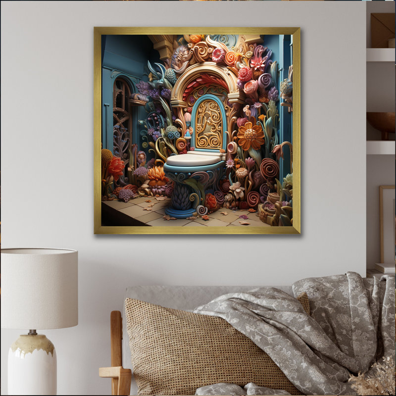 Toilet Whimsical Wonderland I - Bath & Laundry Canvas Art Print, Encadrement doré, H 36 po x l 36 po x P 1,5 po