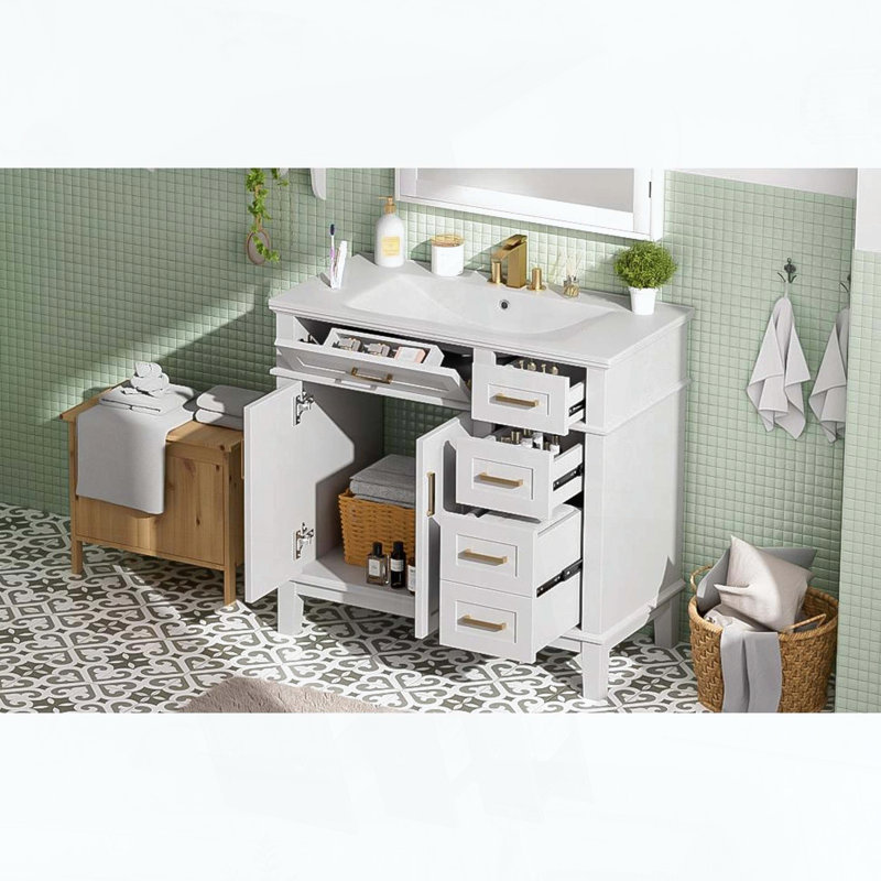 36 meuble-lavabo moderne avec lavabo en céramique, Blanc (nouveau SKU), L 36 po