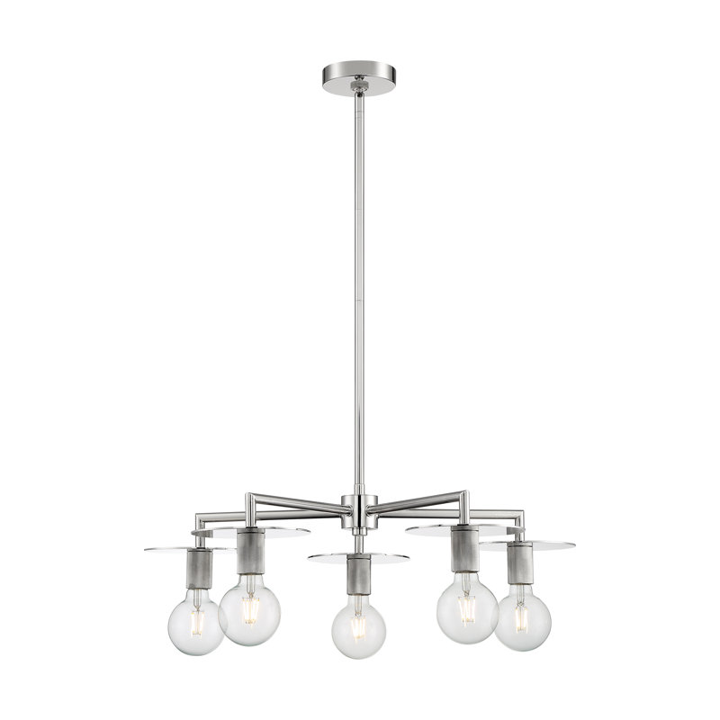 Lustre sphérique spoutnik à 5 lumières Sawvel, Nickel poli