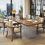 Noyer clair + noir + bois rectangulaire transparent + fer + bureau en acrylique-109539729