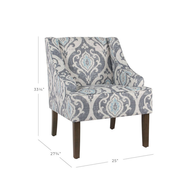 Adona Accent Chair, Suri Blue Damask 100% Cotton
