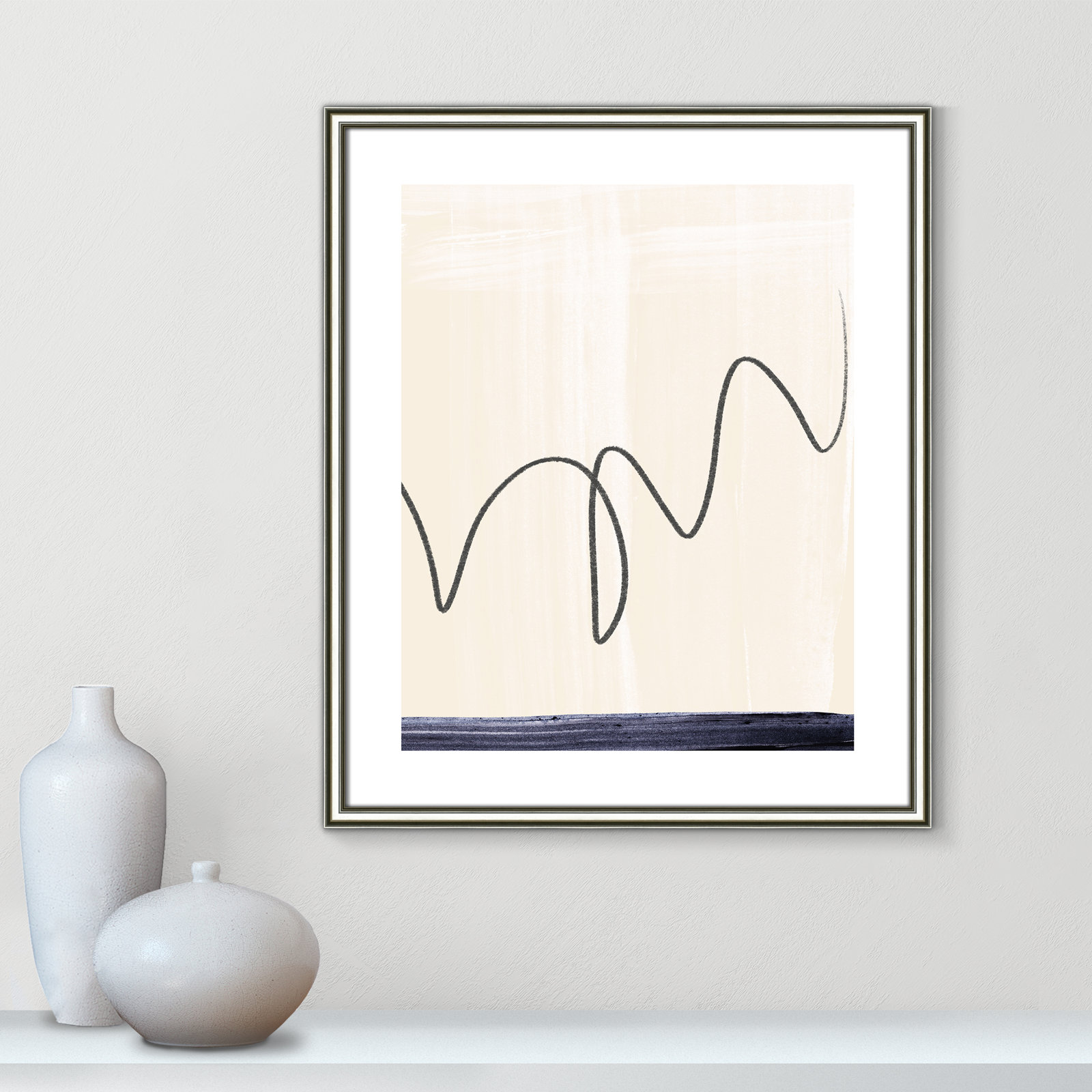 Tigerlily "Departured II" Painting, Silver Framed Paper, 26.75" H x 22.75" W x 0.88" D