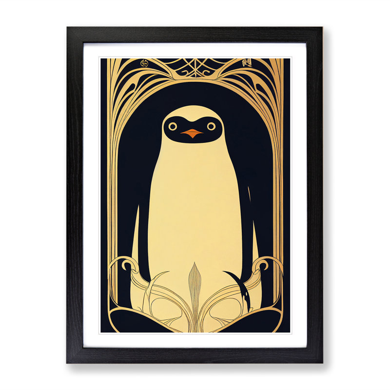 Art Deco Penguin - Wall Art, Black Frame, 64cm H x 46cm W x 2cm D