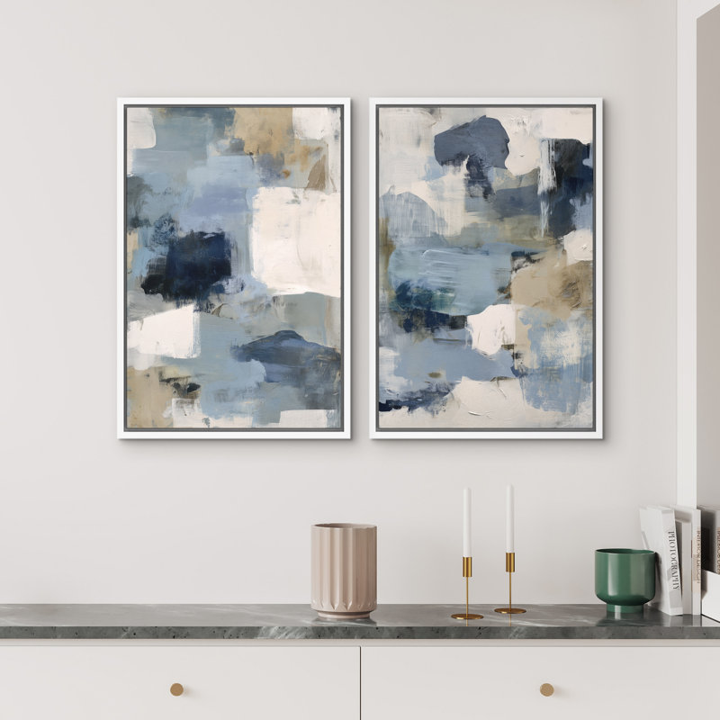«Soft Soft», ensemble de 2 reproductions abstraites sur toile encadrées, art mural, 24" H x 16" W x 1.5" D, White