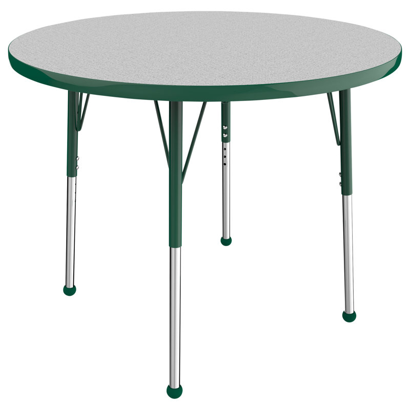 Table ronde à hauteur réglable, 36", Gris / vert, Standard Ball Glide