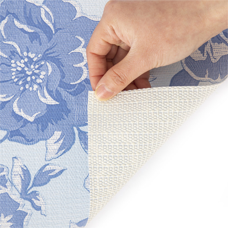 Revêtement pour étagères, revêtement antidérapant non adhésif pour placards, revêtement imperméable pour tiroirs, étagères, commodes, armoires de salle de bain, motif floral bleu clair, 45,7 cm (l) x 243,8 cm (l)