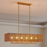 Lustre réglable en rotin doré 6 lumières