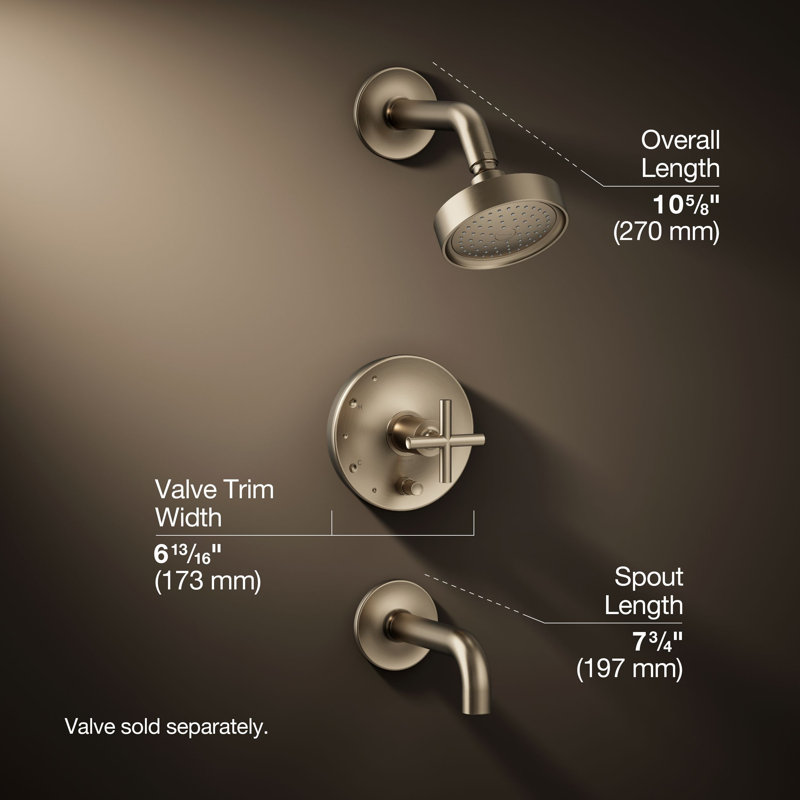 Purist Rite-Tub and Shower Faucet, Vibrant Brushed Bronze, Scroll Handle