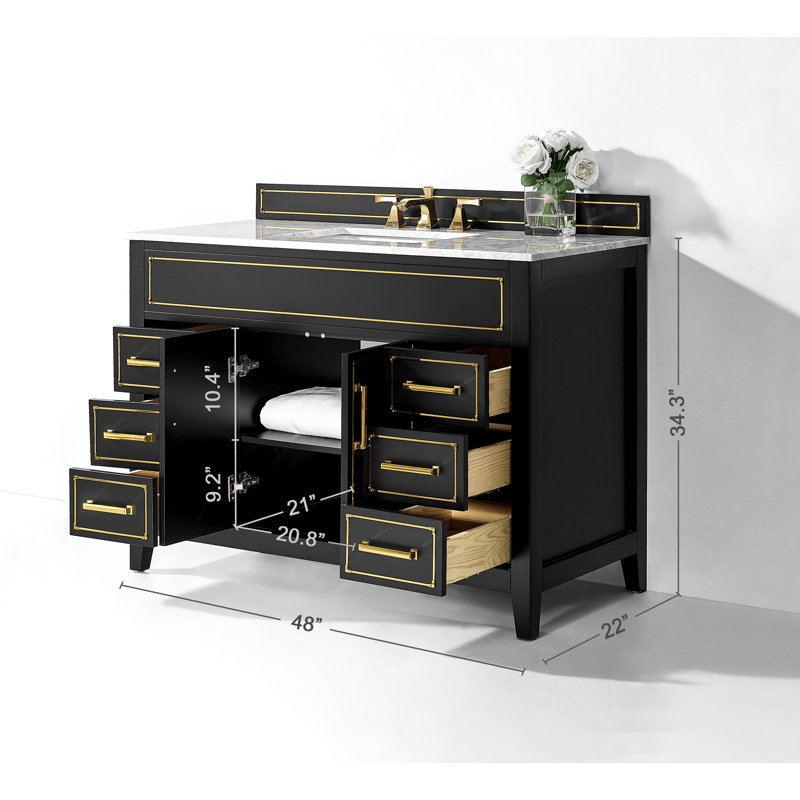 Aspen 48'' W Vanity, Black Onyx, Gold