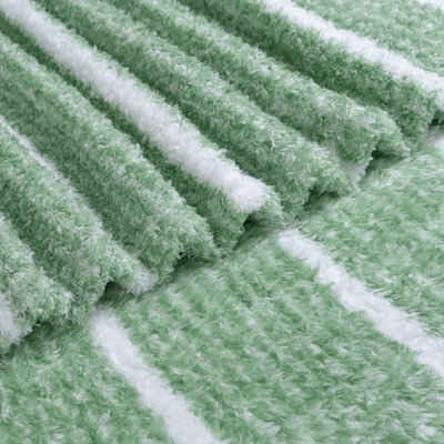 Oversized Cozy Knit Look Throw Blanket – Cloud-Soft Plush Printed Fleece, Lightweight & Breathable for All Seasons, Easy Wash & Durable for Bed & Sofa - Sage Green Stripe, Queen 90" x 90"