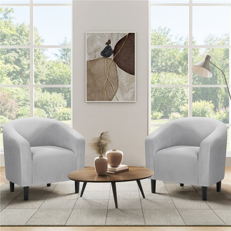 Fauteuil tonneau rembourré, fauteuil d'appoint avec accoudoirs ergonomiques enveloppants, Light Grey