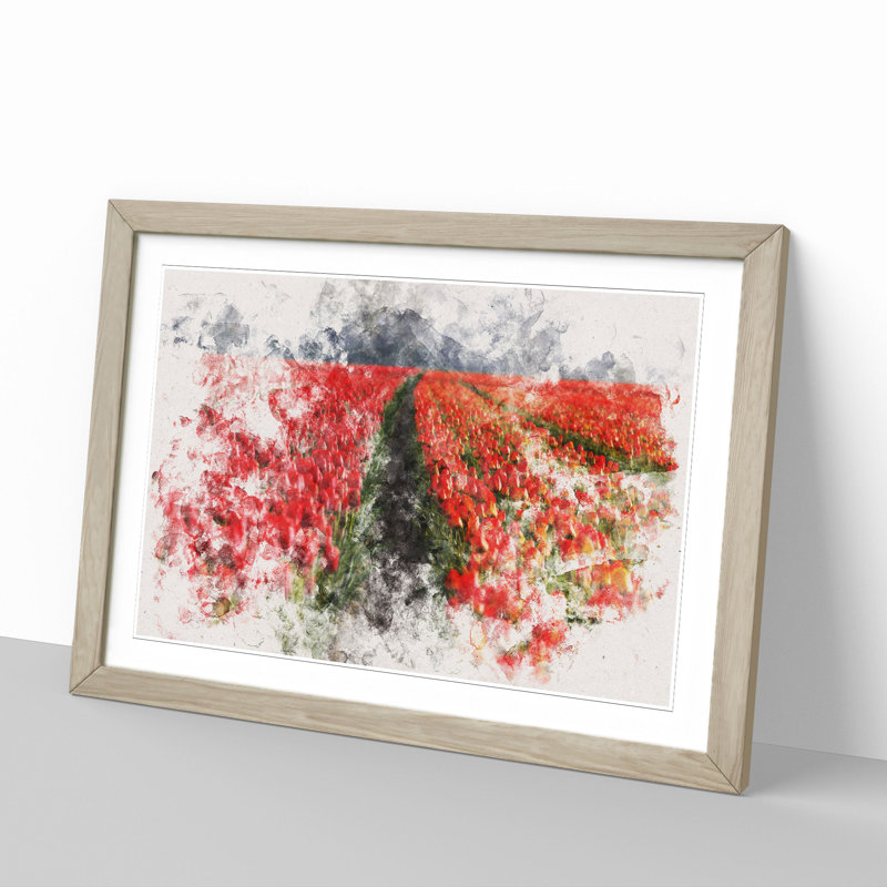 Field of Tulips - Picture Frame Painting, Oak Framed, 48cm H x 65cm W x 2cm D