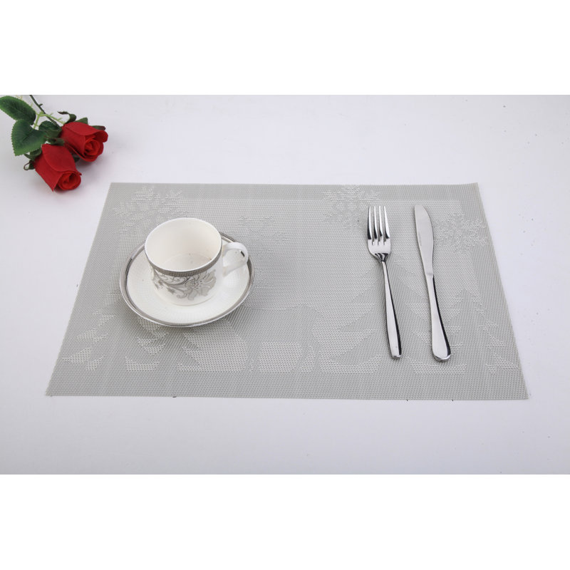 Bey Polyester Embroidered Rectangle Placemat, Gray