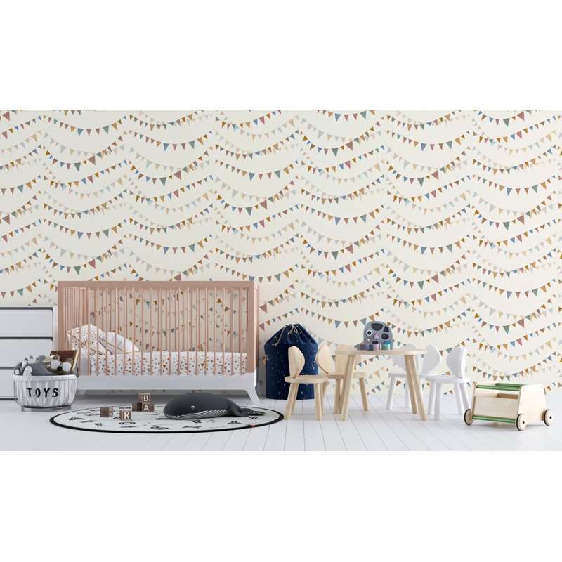 Great Kids Smooth Glitter Garland 33' L x 21" W Wallpaper Roll, Pearl