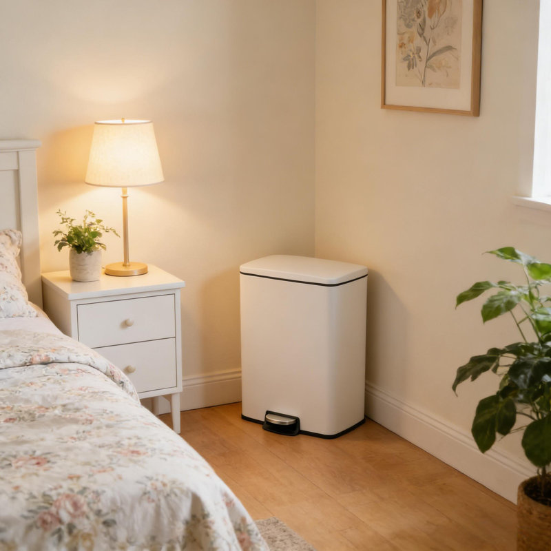 Grande poubelle en acier inoxydable de 13 gallons avec couvercle silencieux à fermeture douce pour le bureau du salon, Blanc